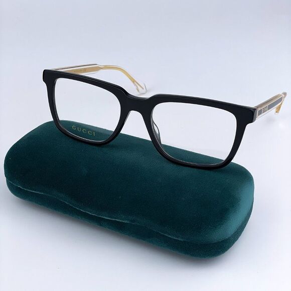 NEW GUCCI GG0560ON 005 Black/Crystal Gold Square Men Eyeglasses